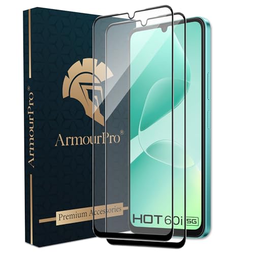 Image of ArmourPro Military Grade Gorilla Tempered Glass Compatible For Infinix Hot 60i (6.7 Inch) With Easy Installation Kit for Smartphone| Edge To Edge Coverage | Black, Pack of 2