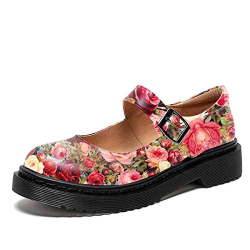 Image of YDN Women Classic Round Closed Toe Mary Jane Flats Platform Adjustable Single Ankle Strap Buckle Comfy Cute Pump Leather Patry Cosplay Girls Dress Shoe Size 4-16