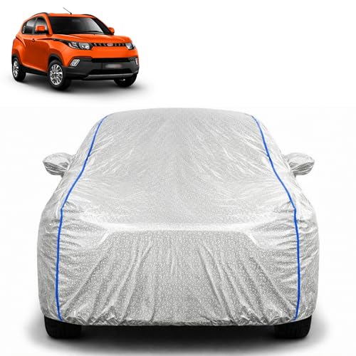 Image of Waterproof Car Cover for Mahindra KUV 100 | All Weather Protection | UV Resistant & Dustproof | Soft Cotton Lining to Prevent Scratches | Triple Stitched with Mirror Pockets & Elastic Hem