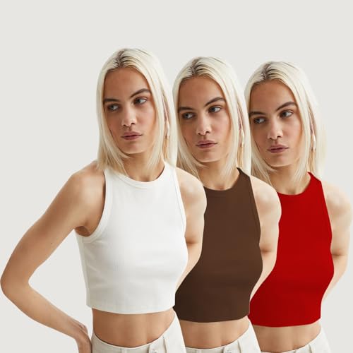 Image of KERI PERRY Tops for Women Crop Top for Women's Tank Activewear Tee Sports Western Casual Cotton Camisole Pack of 3 Combo