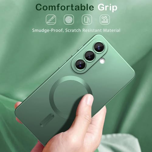 Image of DIZORO Samsung A56 5g Case, Compatible with Mag Safe Back Cover, Matte Luxury Metallic Luster Flexible TPU Wireless Charging Shockproof Case with Camera Protector Lens (Green)
