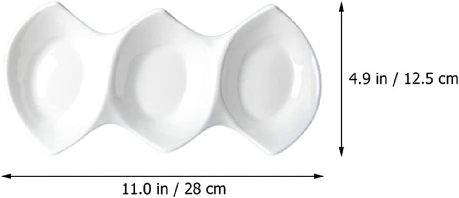 Snack Plate Sauce Dish Double-Pointed Triple Bowl Ceramic Snack Bowl Hotel Restaurant Side Dishes Bowl Sauce Bowl Dip Bowl White Snack Tray