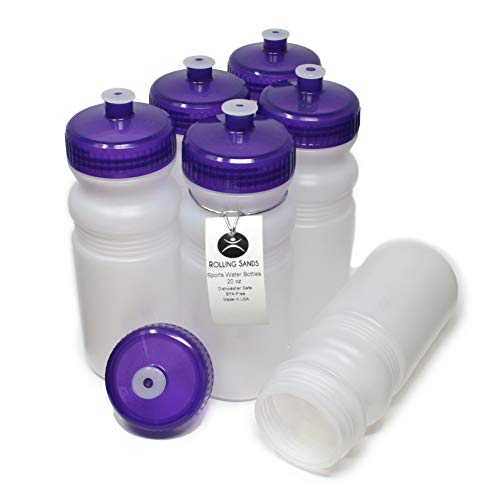 USA Made Blank Sports Water Bottles 20 oz, 6 Pack, Clear Frost/Purple
