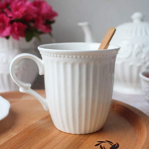 Duży kubek do kawy Kubek Ceramiczny kubek na wodę z porcelany kostnej Filiżanka do kawy Prosty kreatywny styl pałacowy Wytłoczony czysty biały kubek do mleka Duża pojemność
