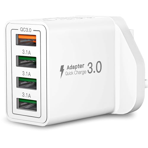 Replacement 4-Port USB Fast Charger Plug 33W Intelligent Quick Charge 3.0 Wall Charger Applicable for Samsung S21 S20 S10 S9