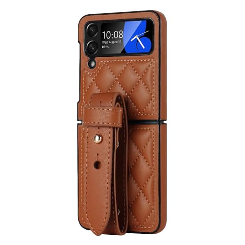 Housse en cuir pour Galaxy Z Flip 4 avec dragonne élégante marron ENILSA