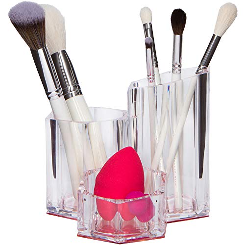 GROOVI BEAUTY | The Rizzo | 3 connected cups in staggering heights | holds makeup brushes, lipsticks, and eye & lip pencils. Feature a rose gold base adding a pop of color & style to any dÃ©cor