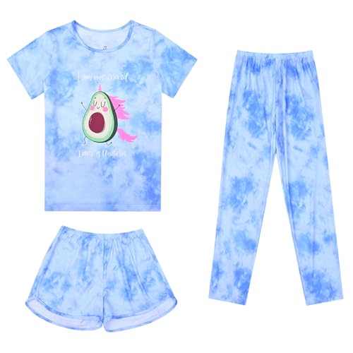 Image of Mirawise Girls 3 Pc Pajamas Sleepwear Cotton Pjs Clothes Set 4-13 Years