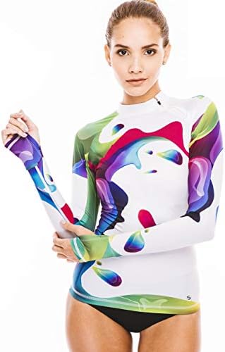 Women's UPF 50+ Long Sleeve Rash Guard for Women Swim Shirts, Tight-Fit Quick Dry Water Shirts Zipper Rashguard Surf Swim Top for Women (Rainbow 50, XL)
