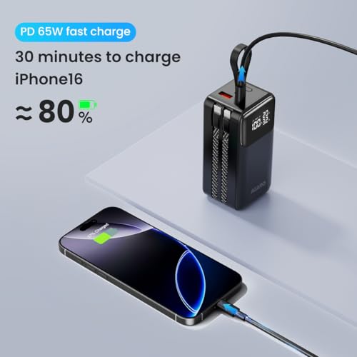 Image of AGARO Sonic Power Bank 20000 mAh 65W 4-in-1 Power Bank (Type-C & Lightning Cable, USB-A & Type-C Port),65W PD & 60W QC Output, Fast Charging for Laptop, Mobile, Tablet, iPad, smartwatch, earpods.
