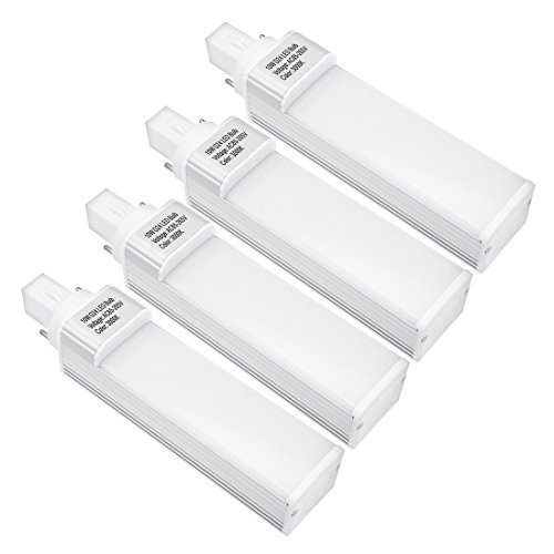Ruilogod 4 unids G24 G24D PL-C Lámpara PL 2P 10W LED BOMBLE GUILLO GURANTE WHITE WHITE 3000K, Reemplazo de la lámpara fluorescente compacta CFL, con la cubierta lechosa