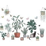 Katze im Topf mit bemalten grünen Pflanzen, Anhänger, der Schlafzimmer, Wohnzimmer, Veranda, Zuhause, Wanddekoration, Wandaufkleber spielt Auto Tattoo (As Shown, One Size)