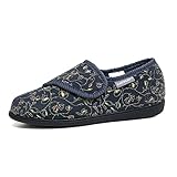 DUNLOP Womens Floral Print Touch and Close Slippers Ladies Memory Foam Machine Washable Shoes (Grey, UK Footwear Size System, Adult, Women, Numeric, Medium, 6)
