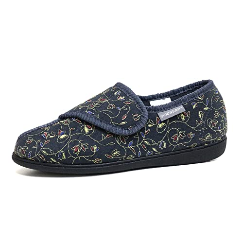 Womens Floral Print Touch and Close Slippers Ladies Memory Foam Machine Washable Shoes (Charcoal, Numeric_5)