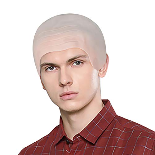 Adult Bald Head Wig Flesh Skin Funny Bald Cap Makeup Props Monk Cosplay Halloween Fancy Dress Accessories Headwear (Beige Bald Cap)