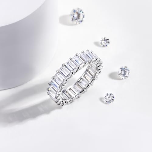 Yeesoth Moissanite Eternity Ring, 3x5mm D Color Emerald Cut Moissanite 925 Sterling Silver Wedding Band Rings for Women (size 6) by Yeesoth - Used condition - Image 5