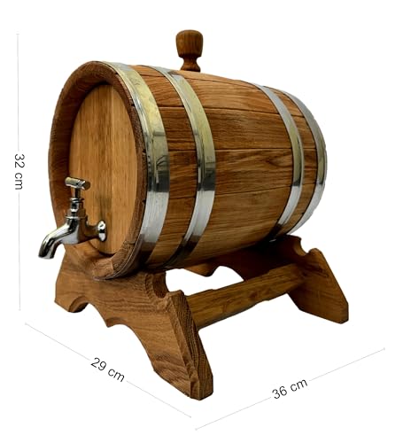 Miniatura 2 de Wooden World - Barril De Madera De Roble Con Grifo Sobre Soporte - Barril Para Vino, Whisky, Brandy - 10 Litros