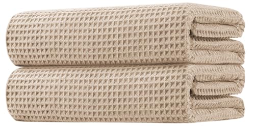 HOMEXCEL Beige Waffle Bath Towels 2-Pack