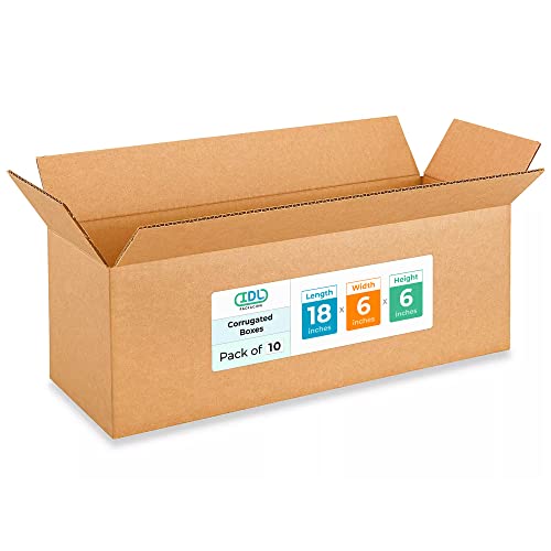 Long Moving &amp; Shipping Boxes 18x6x6 inches (10-Pack) - Extra Strength 200 lb vs Regular - USA-Made Corrugated Moving Boxes for USPS/UPS/FEDEX - Durable Packing Box - Shiping Box by IDL Packaging