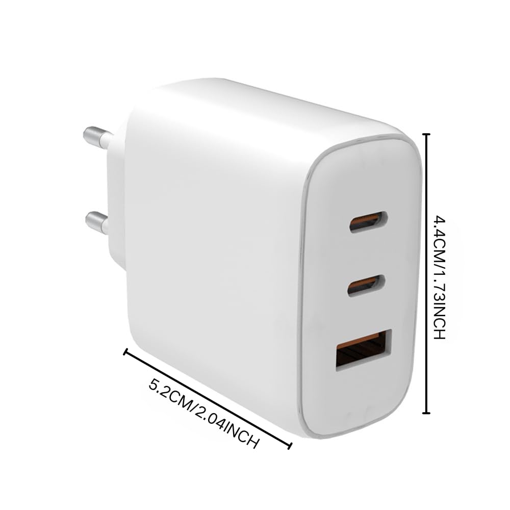 Caricatore rapido 65 W USB C – 3 porte caricabatterie con 2 x USB-C e 1 x USB-A, spina europea bianca, caricabatterie compatto per iPhone 17/16e/15/14/13/12/11, Samsung Galaxy, iPad – per casa e in