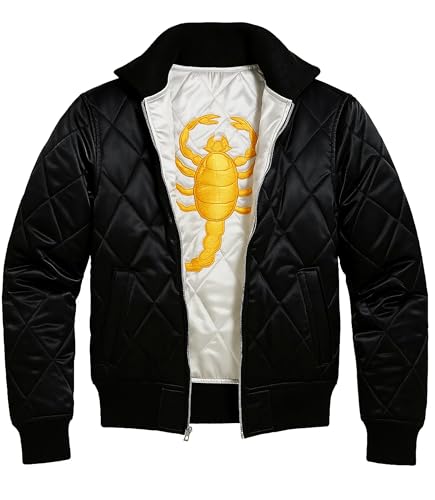 Men's Drive Scorpion Logo Ryan Gosling Quilted Embroidered Lightweight Satin Bomber Jacket