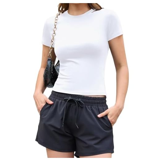 Abardsion Women's Cotton Classic Basic Baby Tees - Short Sleeve Crewneck Summer Crop Tops Y2K Shirts, White, Meduim