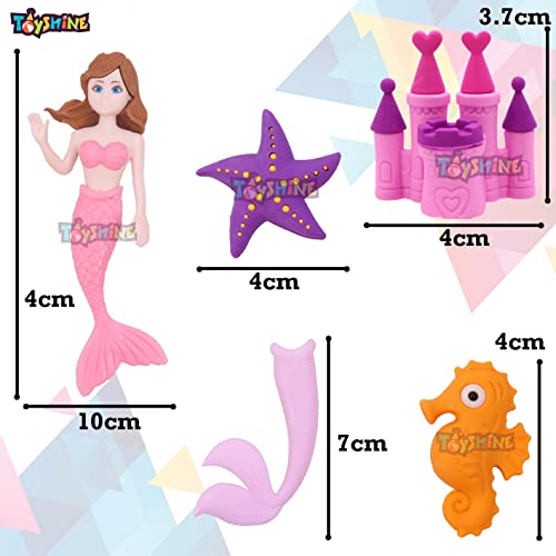 Image of Toyshine Pack of 13 Mermaid Princess Castle Colorful Erasers for Children Party Favors, School Supplies