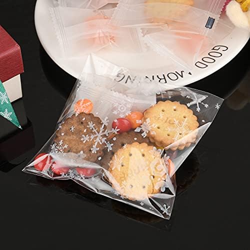 Christmas Cellophane Bags, 100 Pcs Clear Resealable Snowflake Sealed Plastic Package Cellophane Bags with Adhesive Closure for Bakery, Cookie, Candies, Dessert Poly Bags, 3.9*3.9 Inch