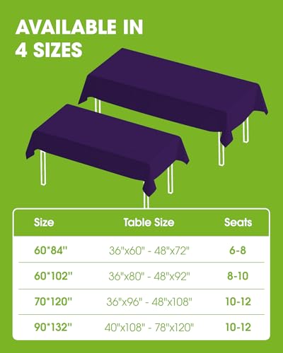 Image of Pureegg Polyester Tablecloth 60 inch x 84 inch Reusable & Washable Purple | Durable, RectangleTable Cloth , for Outdoor Party, Picnic, Wedding, Banquet, Birthday