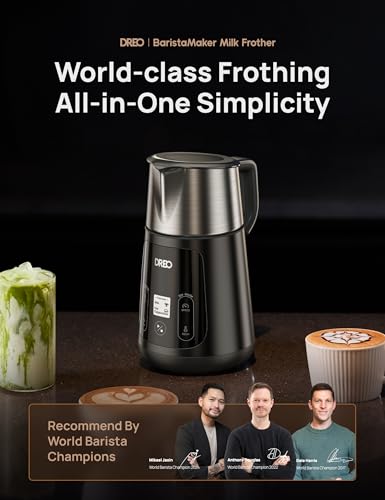 Dreo Milk Frother, All-in-1, 27oz/800ml Hot/Cold Electric Foam Maker for Coffee, Latte Art-level Microfoam, Automatic Milk Warmer, Dairy/Plant-Based Milk, Dishwasher Safe, Black Silver