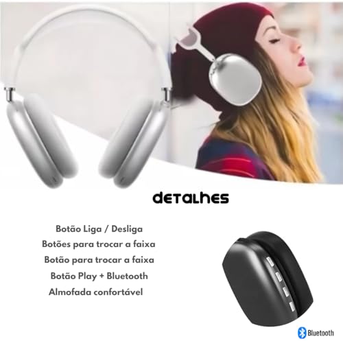 Fone de Ouvido Headphone Air Sem Fio Bluetooth Headset Confortavel Over-ear Max (Branco)