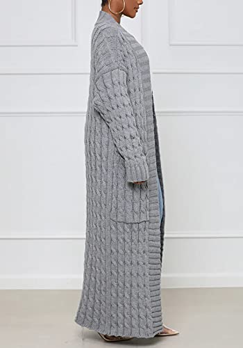 Image of Tcremisa Long Cable Knit Cardigans for Women Chunky Maxi Sweater Coat | Long Sleeve,Open Front,Ankle Length,Floor Length, Dual Pockets,Extra Knitted Duster,Loose Cozy Winter Outwear