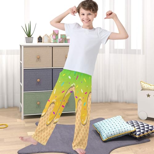 Boys' Pants Green Ice Cream Yellow Joggers Elastic Long Bottoms Trousers Sweatpant with Pockets Size 6-144