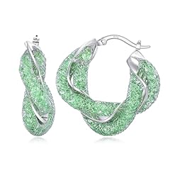 33mm 14K White Gold Green CZ Hoop