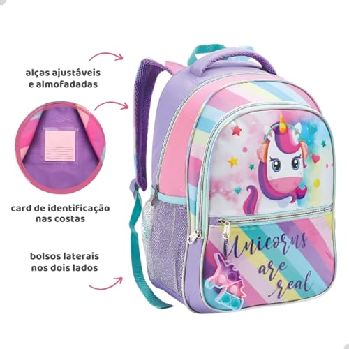 Mochila Escolar Creche Passeio Infantil Menina Unicornio (Unicórnio Pop It)