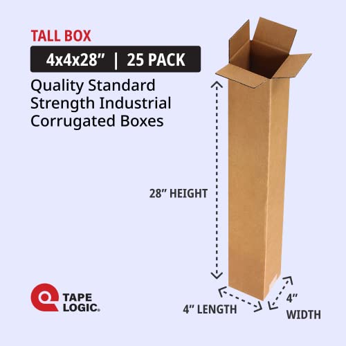 Image of TAPE LOGIC 4x4x28 Tall Corrugated Boxes, Tall, 4L x 4W x 28H, Pack of 25 | Shipping, Packaging, Moving, Storage Box for Home or Business, Strong Wholesale Bulk Boxes