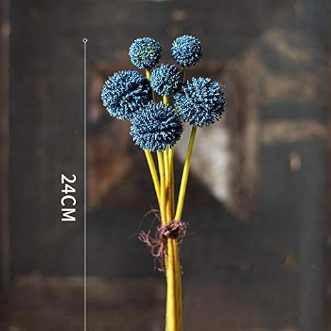 ZHONGLONGZHONG Golden Drum Daisy Golden Rod Ball Dry Flower Simulation Bouquet Decoration Decoration Table Flower Tea Table Floral Fake Flower-Golden Club Ball Bundle (Blue Without Bottle) Cover