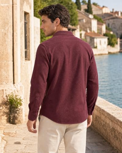 Image of Nobero Textured Popcorn Shirt for Men | Cotton Shirts for Men in 280 GSM Popcorn Knit | Stand Collar | Regular Fit | Full Sleeve