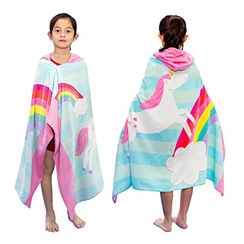 Bangsaur Kids Hooded Bath Beach Towel, 100% Cotton 50"X30" Wrap, Toddlers Girls Boys 3-12 Years Coverup(Rainbow Unicorn) #TOP16