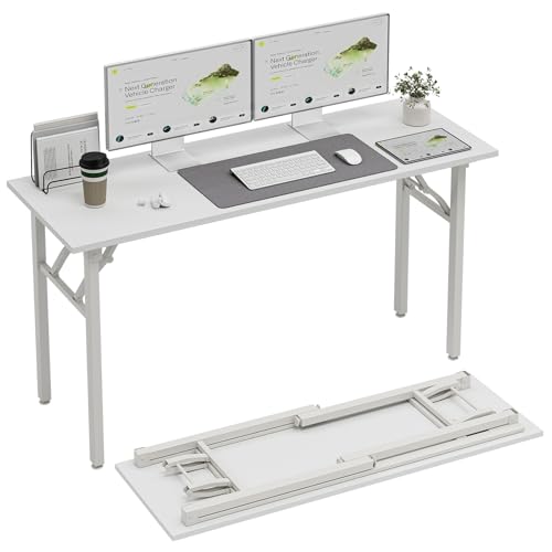Image of TEMI Long Computer Desk Folding Table - 55.1 inch Foldable Office Desk, No Assembly, Perfect Writing Table for Bedroom or Apartment, Portable Large Desk or Study Table with Compact Design, White Ash