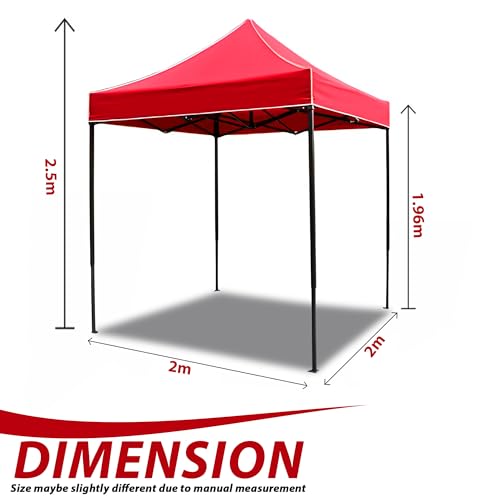 JupiterJX 2x2M Heavy Duty Pop Up Gazebo, Commercial Grade Waterproof Shelter Outdoor Camping Gazebo, Steel Frame | Sun Shade Canopy For Garden, Party, Beach (Red, 2x2m) - Image 6