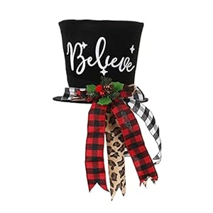 Christmas Tree Topper Hat, Black Velvet Bowler Derby Hat Topper with Long Plaid Ribbon Ornament, Christmas Snowman Topper Hat for Home Holiday Tree Decoration (Christmas Tree Topper Hat (10 x 8 Inch)) Christmas Tree Topper Hat Black Velvet Bowler Derby Hat Topper with Long Plaid Ribbon Ornament Christmas Snowman Topper Hat for Home Holiday Tree Decoration Christmas Tree Topper Hat 10 x 8 Inch