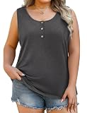heekpek Camiseta Tirantes Mujer Talla Grande Tank Top Verano Basica Camiseta Sin Mangas con Cuello Redondo y Botones, Gris Oscuro, XL