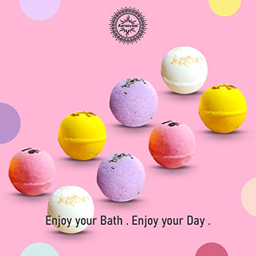 Image of Aromatic Bath Bombs for Bath Tub - Pack of 4 x 75g - Rose Petals, Calendula, Oats, Lavender - Hydrating, Moisturizing - Perfect Bath and Body Works Gift Set - Refreshing Hot Water Soak