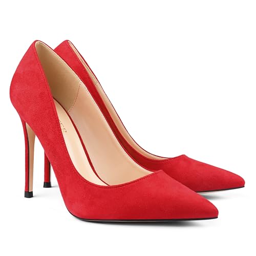 COLETER Women's 4 Inch Pumps Pointy Toe Wedding Dress Shoes Slip on Stiletto Pumps