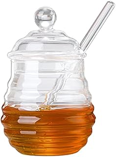 SHILIPAIJC 300ml Glass Honey Pot with Dipper, Glass Clear Honey jar Jam Jar with Lid for Home Kitchen
