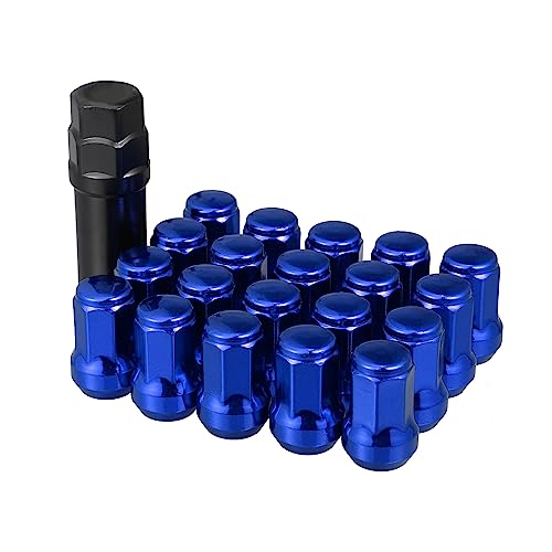 ACROPIX M12 x 1.25 Car Lug Nuts Cone Seat Closed End Bulge Acorn Hex Wheel Nut with Socket Key Blue - Pack of 20