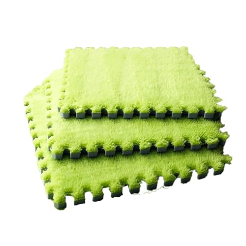 16 Stück 12x12 Zoll Ineinandergreifende Flauschige Teppichfliesen,Quadratische rutschfeste Schaumstoff-Spielbodenmatte,Weicher Waschbarer Plüsch-Puzzle-Teppich(Color:grünes Gras)
