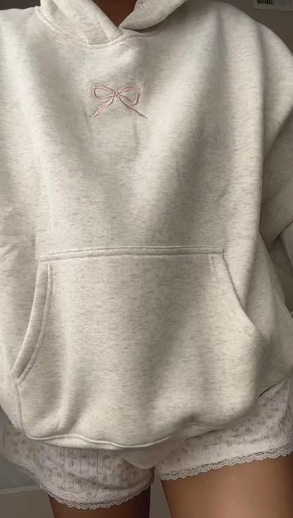 Hoodies for Teen Girls Long Sleeve Cute Sweatshirts Hooded Embroideried Bow Sweatshirt Preppy Clothes Fall Winter - Image 2