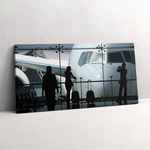 Peinture sur toile avion et voyageurs grand tableau 140x70cm pour décorer votre bureau